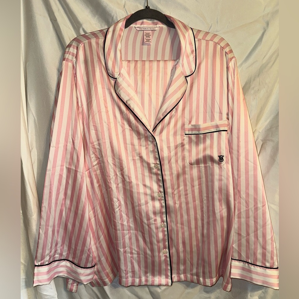 Victoria's Secret Pink & White Stripe Satin Pajama Set